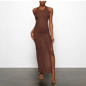 Skims Cover Up Mesh Long Tank Dress in Cocoa NWT Size M